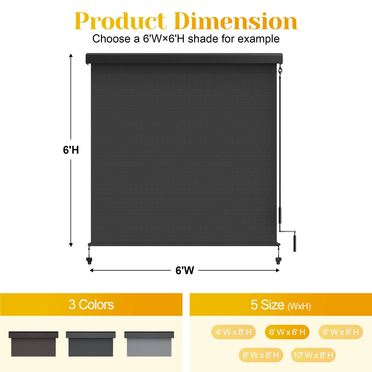 Superjoe Outdoor Roller Shade for Patio, Cordless Blackout Waterproof Blind, UV Block, 4'L x 6'W