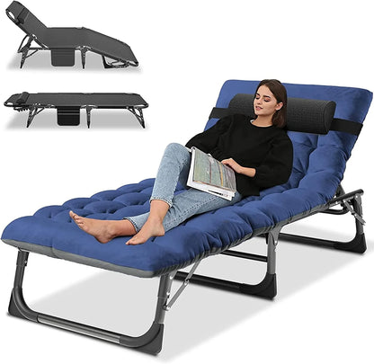 Slsy 4-Fold Folding Camping Cot with 2 Sided Mattress & Pillow, Adjustable 5-Position Folding Lounge Chair, Folding Sleeping Cots