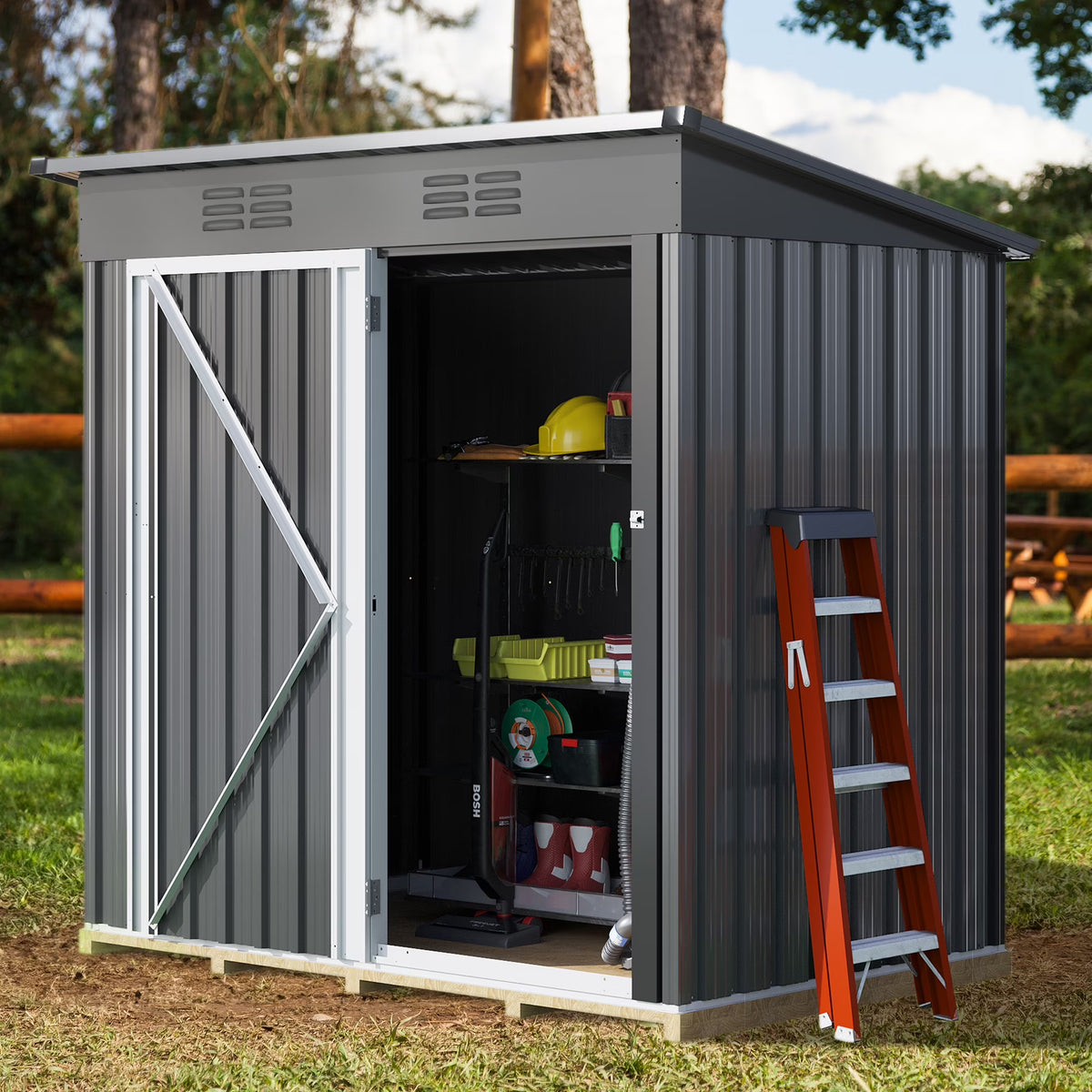 UFORIC 5x3ft Outdoor Storage Shed,Metal Garden Organizer, Lockable Door,Backyard,Garden,Dark Gray