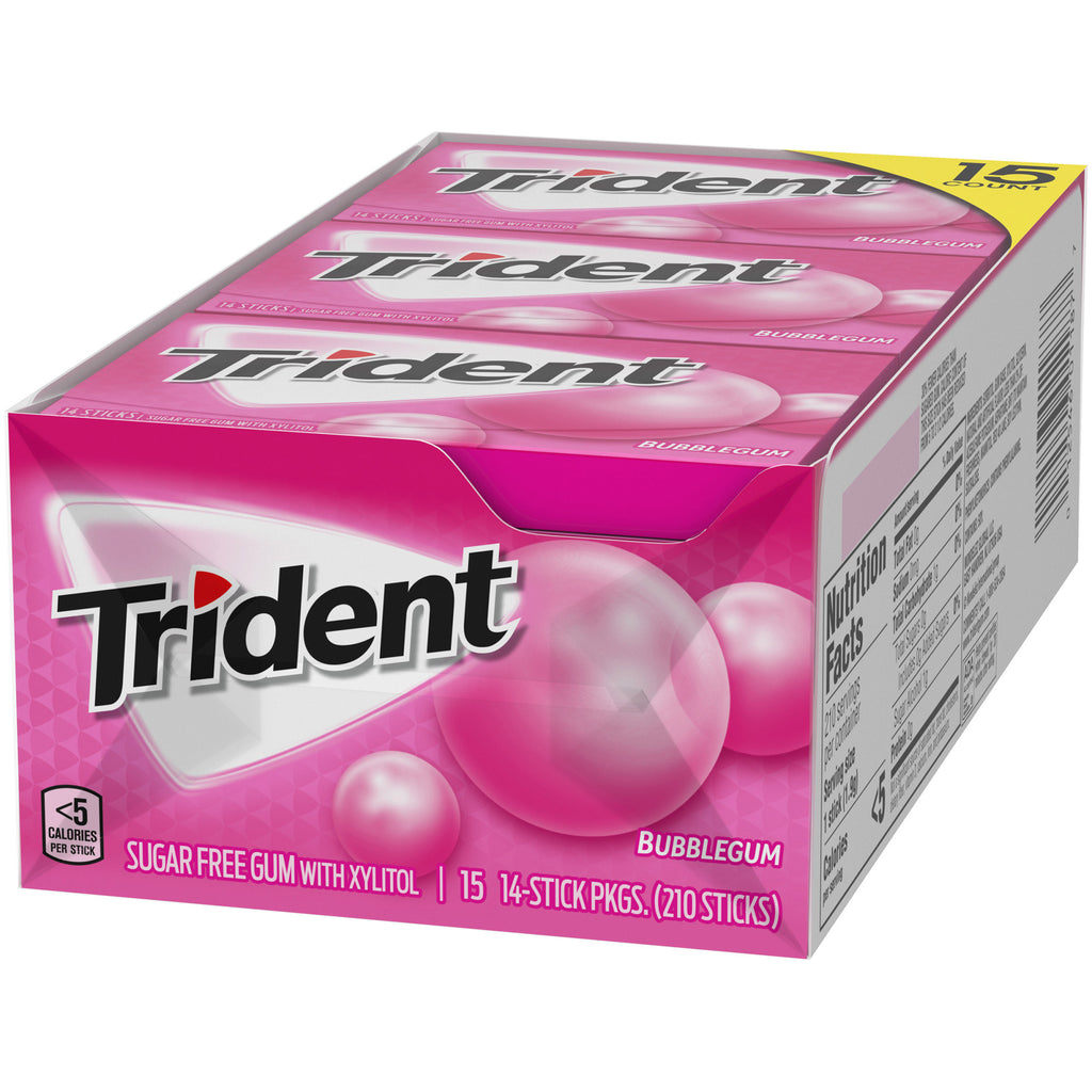 Trident Sugar Free Gum, Bubblegum, 14 Pieces, 15-count