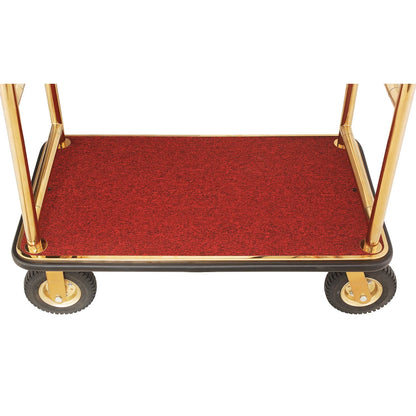 Gold Stainless Steel Bellman Cart Curved Uprights 8" Pneu. Casters, 41-1/4"L x 24"W x 75"H