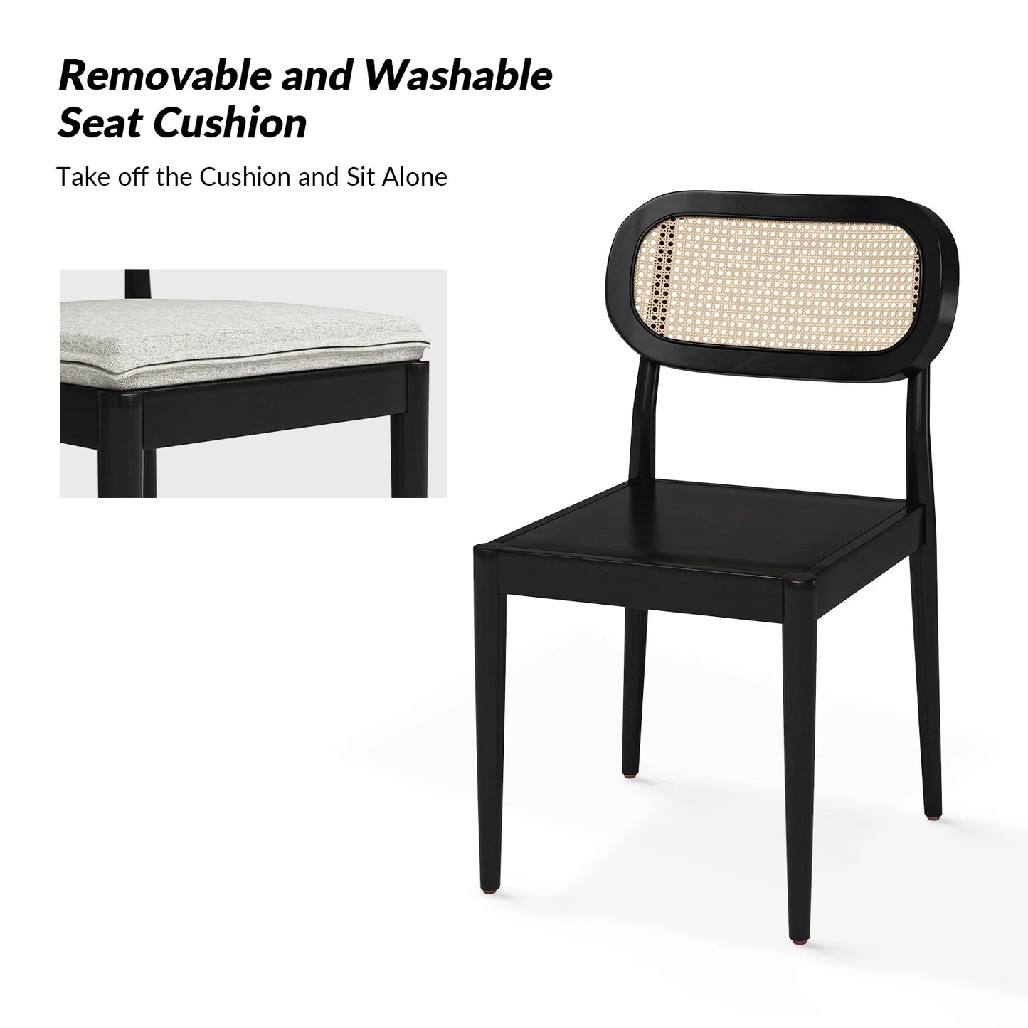 Rattan Dining Chairs Set of 2 Wooden Armchairs Removable Cushion Home Kitchen Restaurant Acorn