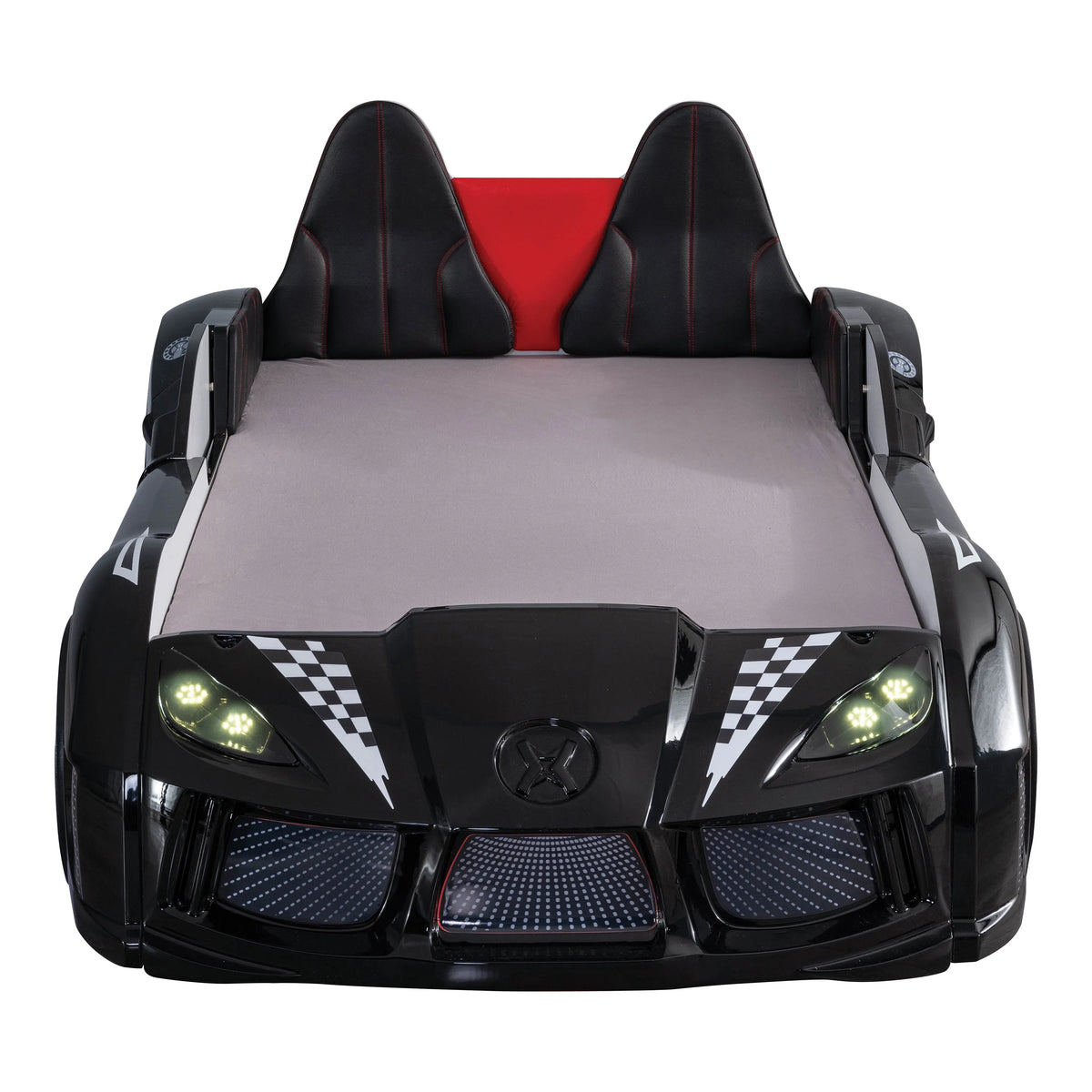 Furniture of America Dash Kids Plastic Twin Race Car Bed with LED and Sound, White