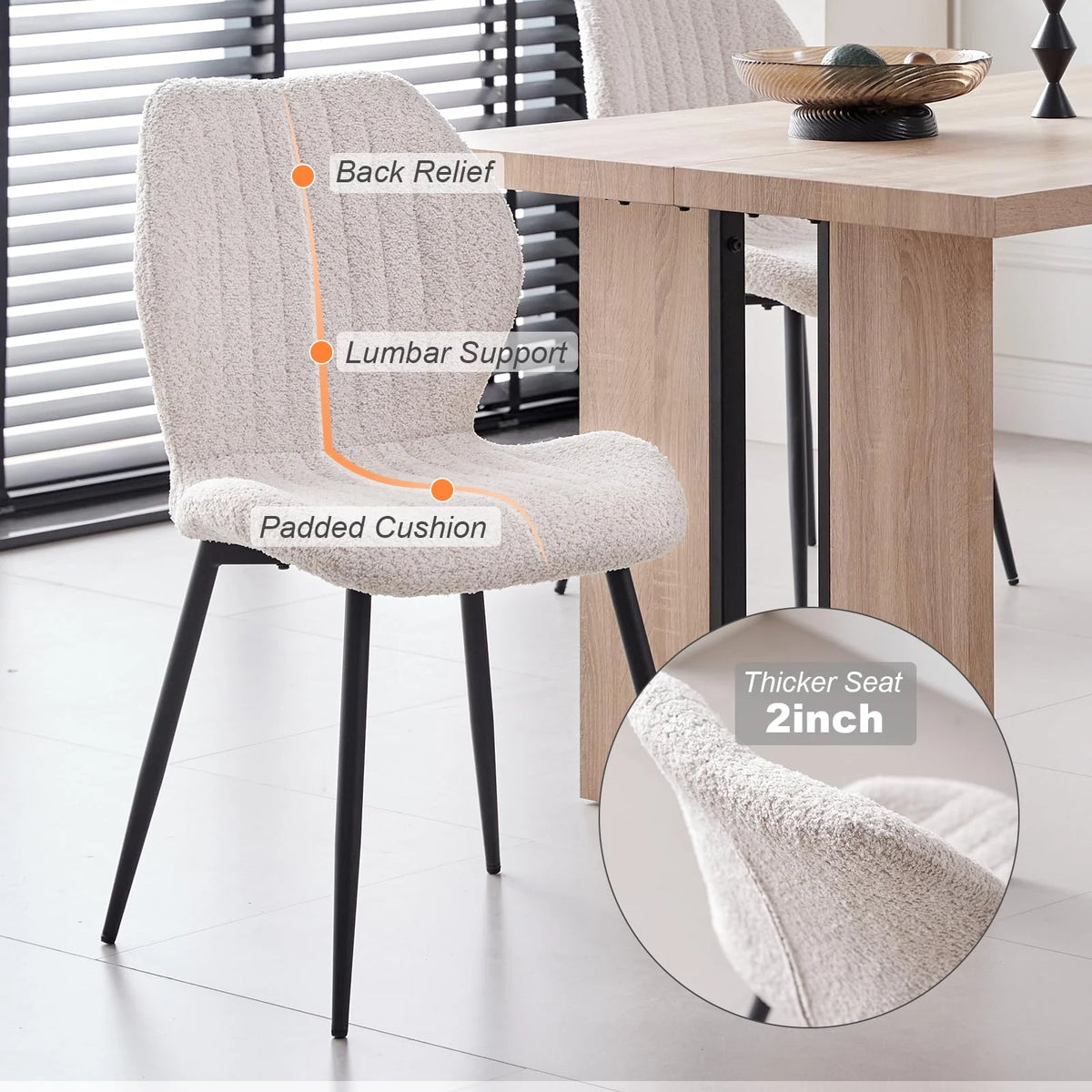 5 Piece 47'' Round Dining Table Chairs Set for 4, Farmhouse Gray Kitchen Table with 4 Boucle Mid Century Modern Dinning Room Chairs, Wood Dinner Table &Upholstered Chair Set of 4, Beige