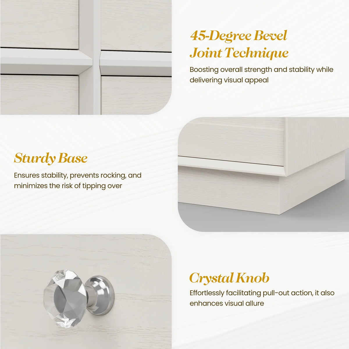 May Color Large White 3 Drawer Dresser Set of 2 with Fluted Panel, Modern Chest of Drawers with Silent Slide Drawers, Wood Accent Nightstand with Storage for Bedroom Living Room, Hallway