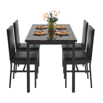 5 Piece Dining Set, Modern Dining Table and Chairs Set for 4, Counter Height Bar Table Set, Modern Pub Table with 4 Velvet Fabric Cushioned Stools, Faux Marble Dining Table & Stools Set, D9297