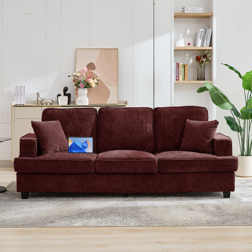 Korser 89" Chenille Sofa 3 Seater Couch with Extra Upholstered Deep Seats for Living Room,Removable Cover,Beige