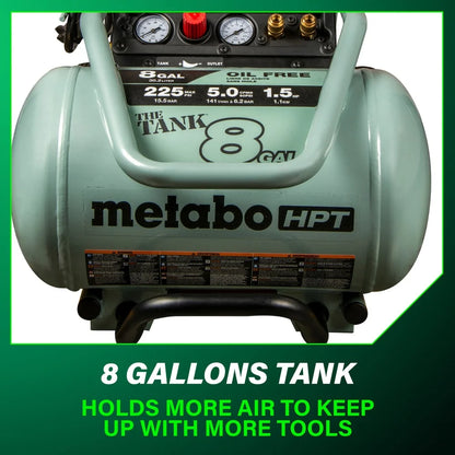 Metabo HPT Air Compressor, THE TANK, 8-Gallon Trolley Air Compressor, 225 PSI, Versatile for Use with Framing, Siding, Finish, or Roofing Nailers, Easy Mobility with Rubber Tires, EC1315S
