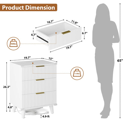 GIKPAL Bedroom Dresser and Nightstand 3 Piece Set - Includes Boho Double 6 Drawer Storage Dresser, Nightstand Set of 2 with Charging Station, Modern Bedroom Set, Natural