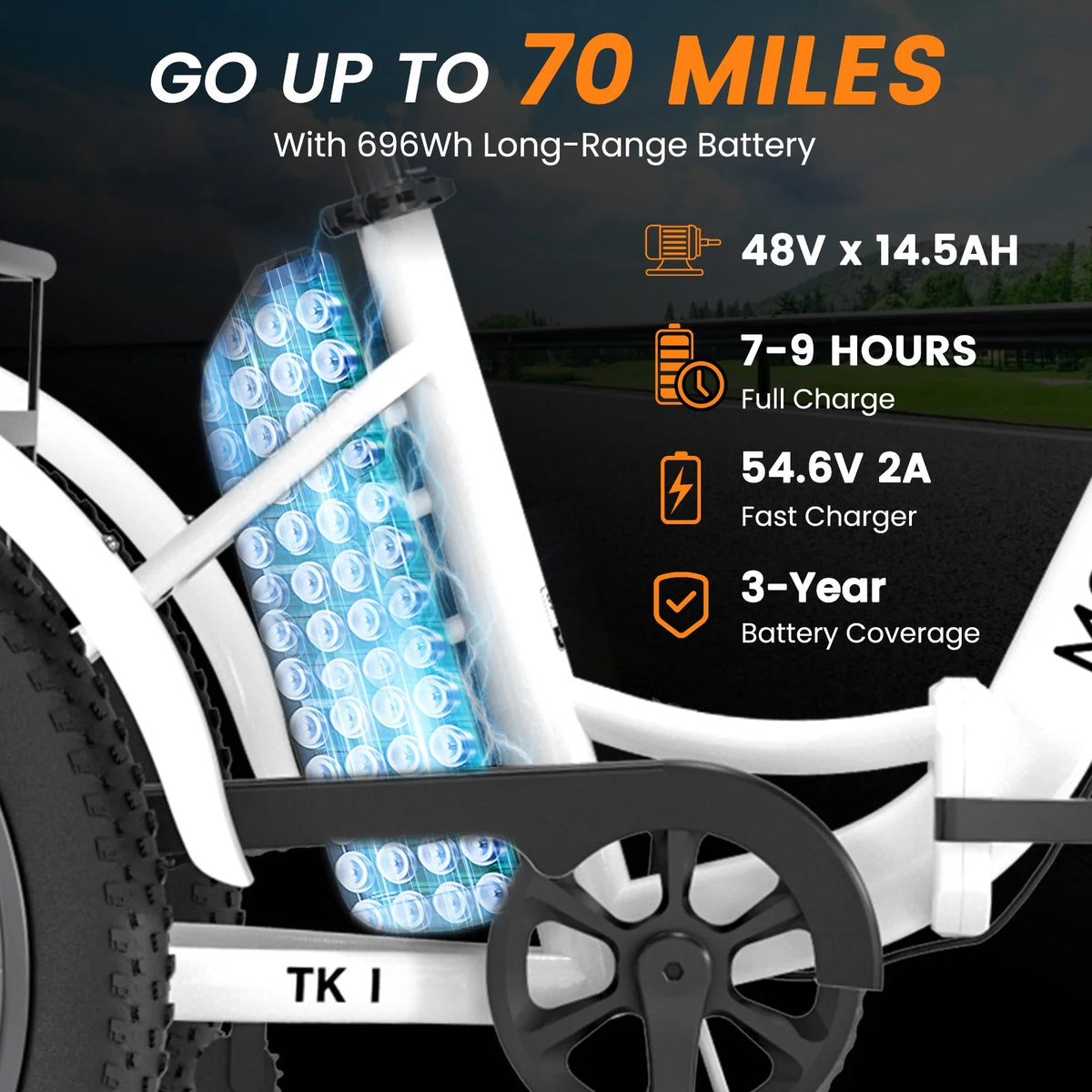 MOONCOOL TK1 Folding Electric Tricycle for Adults,48V 14.5Ah Removable battery, 500W（Peak 1000w）Motor, 20" Fat Tire Step-Thru 3Wheel Electric Bicycle w/Front&Rear Baskets, Certified to UL 2849 by SGS