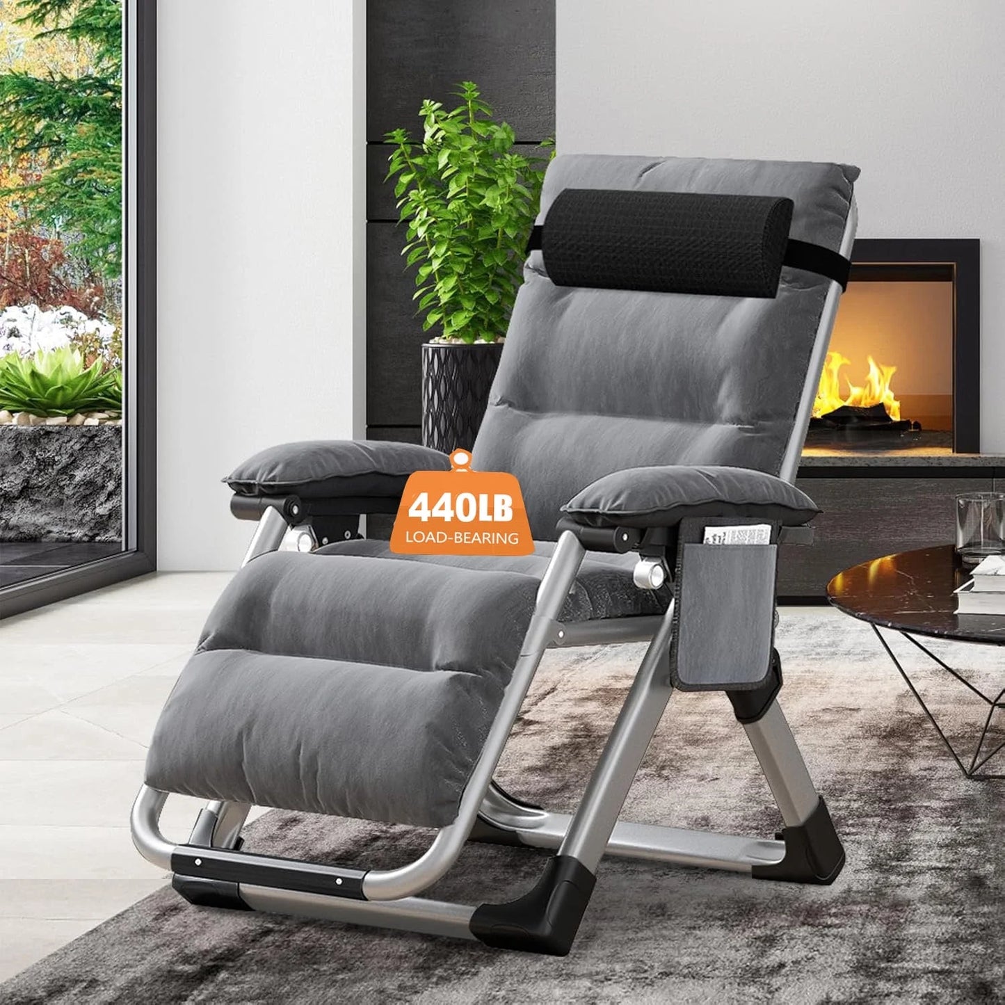 NAIZEA 2 Pack Zero Gravity Chair, Foldable Portable Lawn Recliner with Cushion, Headrest, Cup Holder, Black