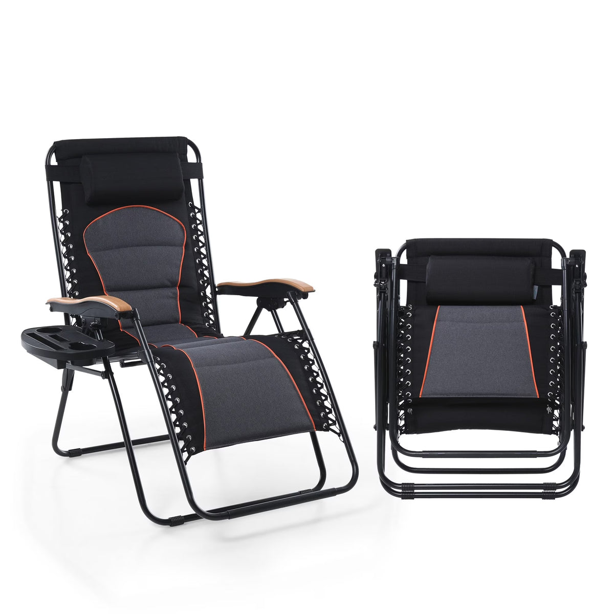 Sophia&William 2 Pieces Outdoor Oversized Padded Zero Gravity Chairs - Grey