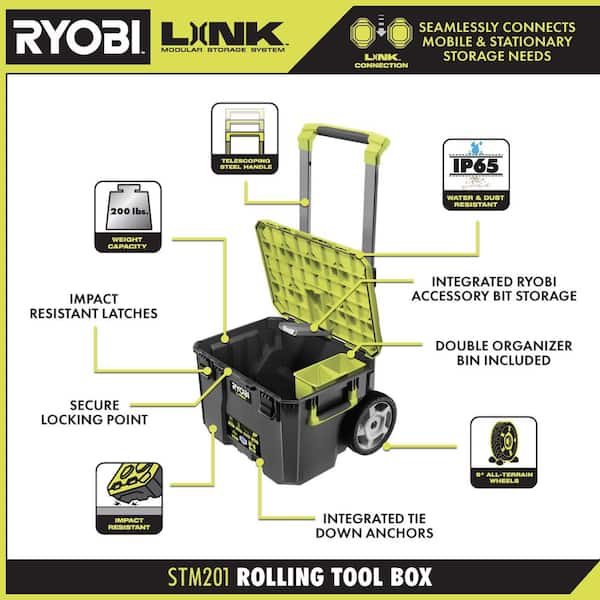 ONE+ 18V Cordless 6-Tool Combo Kit with 1.5 Ah Battery, 4.0 Ah Battery, Charger, and LINK Rolling Tool Box