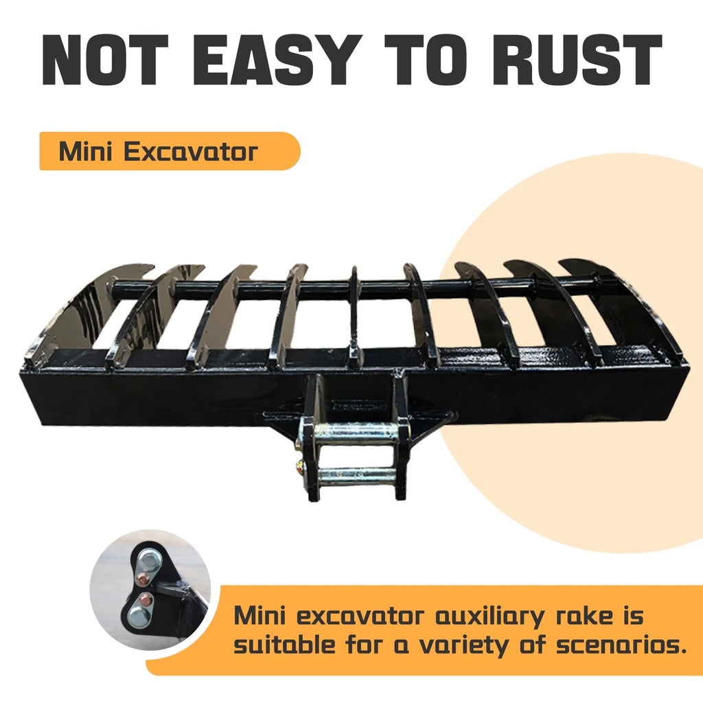 MachPro Mini Excavator Rake, 31'' Mini Excavator Attachments, 9 Tooth Wide Backhoe Digger Accessories Rake Use for Land Clearing, Debris Removing