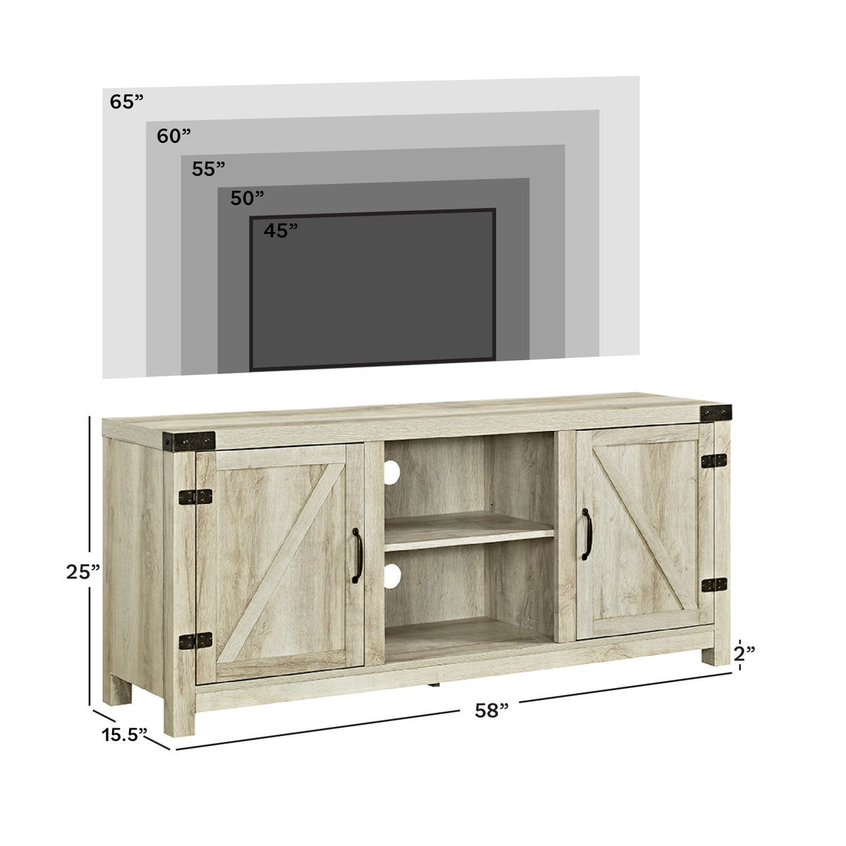 Walker Edison Modern Farmhouse Barn Door TV Stand for TVs up to 65", Grey Wash