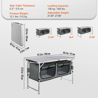 BENTISM Camping Kitchen Table Folding Portable Cook Station 3 Adjustable Heights