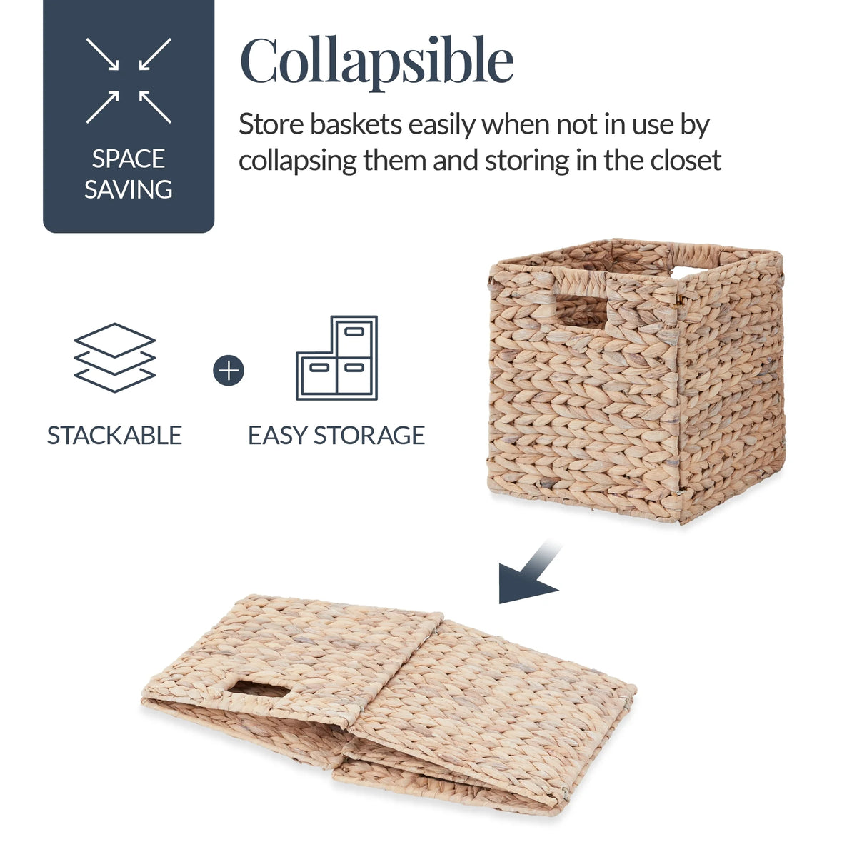 Best Choice Products 12x12in Hyacinth Baskets, Set of 5 Multipurpose Collapsible Organizers w/ Inserts - Natural