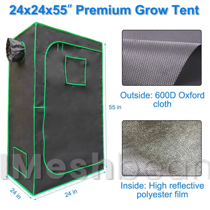 iMeshbean Upgraded 24"x24"x55" Complete Grow Tent Kit w/LED Full Spectrum Grow Light+Ventilation Inline Fan+Carbon Filter+Timer+Thermostat