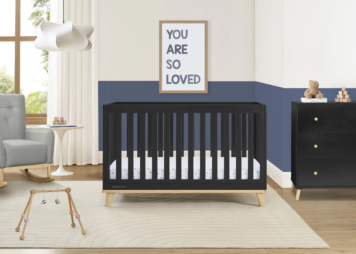 Delta Children Frankie 4-in-1 Convertible Crib - Greenguard Gold Certified, Black with Natural