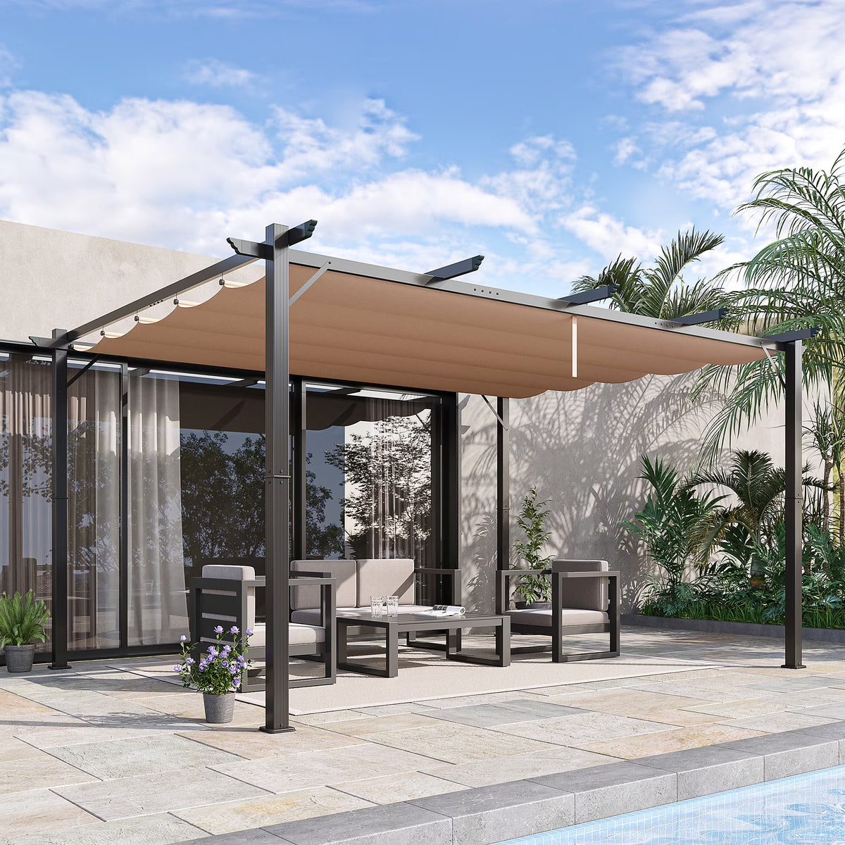 Outsunny 10' x 10' Pergola with Retractable Shade Canopy, Aluminum, Gray