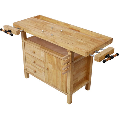 Workbench, Work Bench, Versatile and Functional Wooden Workstation, Work Table for Garage Workshop and Home, 55"L*24.5"W*33"H, Natural