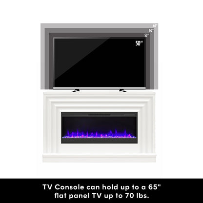 CosmoLiving by Cosmopolitan Rene Electric Fireplace Mantel 65" TV Stand with Multi-Color Flame and Crystal Ember Bed, Black