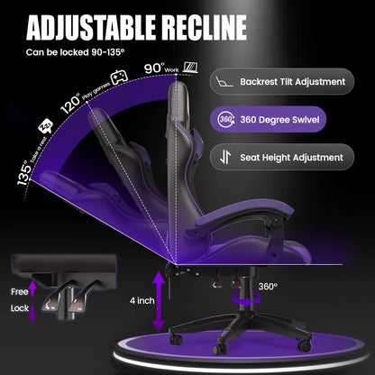 Bigzzia Gaming Chair Office Chair, Ergonomic Game Chair with Height Adjustable Headrest and Lumbar Support for Adults Teens, Black & White
