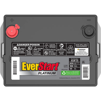 EverStart Platinum AGM Automotive Battery, Group Size 35 12 Volt, 650 CCA 100RC