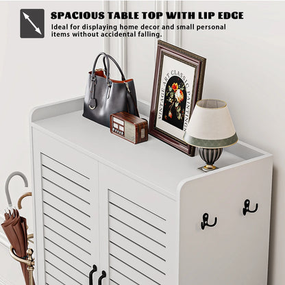 Shoe Cabinet with Doors,7-Tier Modern Shoe Storage Cabinet with Adjustable Shelves,50" Large Wooden Shoe Cabinet Storage for Entryway Front Door Hallway Living Room,White