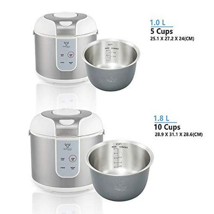 Buffalo Classic Rice Cooker with Clad Stainless Steel Inner Pot - Electric Rice Cooker for White/Brown Rice, Grain - Easy-to-clean, Non-Toxic & Non-Stick, Auto Warmer (5 Cup)
