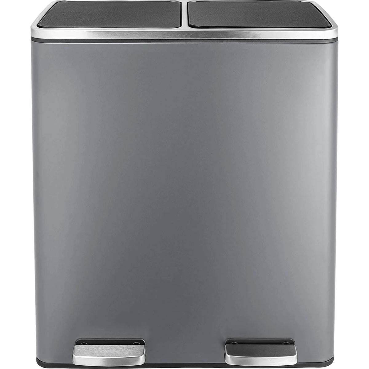 Arlopu 60 L/16 gal Dual Trash Can, Stainless Steel Garbage Can for Kitchen, Recycle Bin with Lid