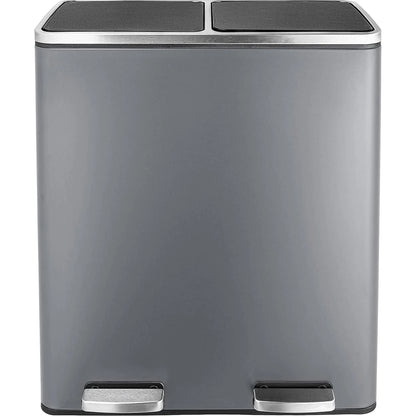 Arlopu 60 L/16 gal Dual Trash Can, Stainless Steel Garbage Can for Kitchen, Recycle Bin with Lid