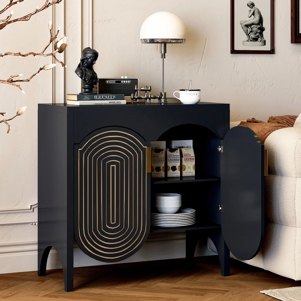 LEFHDA 2PCS Buffet Cabinet, Sideboard Cabinet with Storage, Accent Storage Cabinet with Carved Arc Door Design for Kitchen Dining Room, 2 Doors Buffet Cabinet with Adjustable Shelves