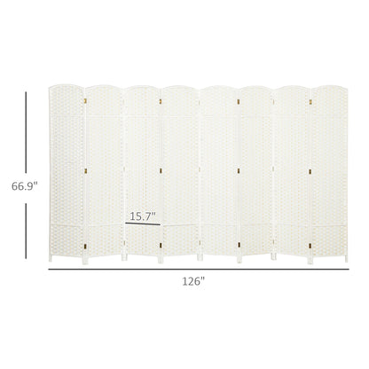 HOMCOM Room Divider, 8 Panel Folding Privacy Screen, 5.6' Tall Freestanding Partition for Home Office, Bedroom, White