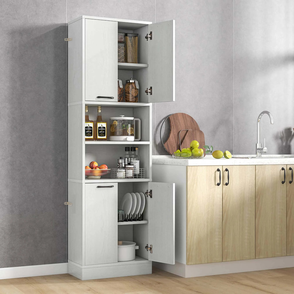 Costway 75" Tall Bathroom Storage Cabinet with 4 Doors & 2 Open Compartments Freestanding White
