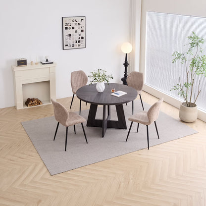 5 Piece 47'' Round Dining Table Chairs Set for 4, Farmhouse Gray Kitchen Table with 4 Boucle Mid Century Modern Dinning Room Chairs, Wood Dinner Table &Upholstered Chair Set of 4, Beige