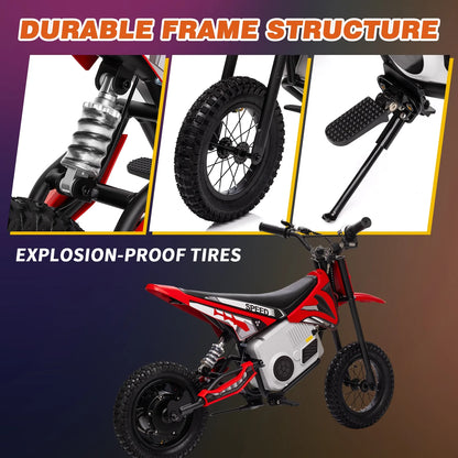 Kerry Yoo C11 36V Electric Dirt Bike for Kids 8-14, 350W Ride on Motorcycle, Electric Motorbike Teens,16 mph, High/Low Speeds-Red