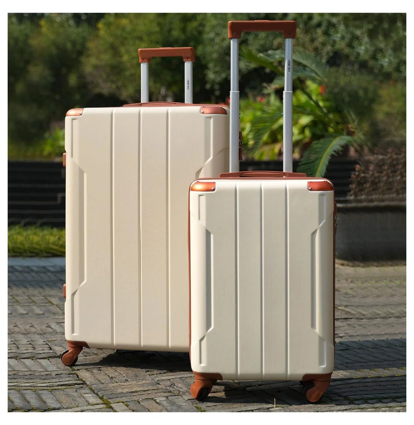 28 Inch Checked-Large Luggage with Wheels Aluminum Alloy Corner Hard Shell Suitcase TSA Luggage Suitcases for Travel Woman Men(White Brown) White Brown 28IN