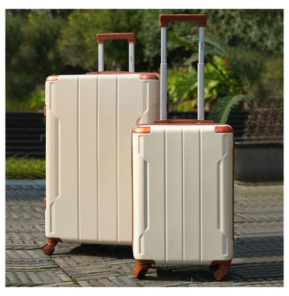 28 Inch Checked-Large Luggage with Wheels Aluminum Alloy Corner Hard Shell Suitcase TSA Luggage Suitcases for Travel Woman Men(White Brown) White Brown 28IN