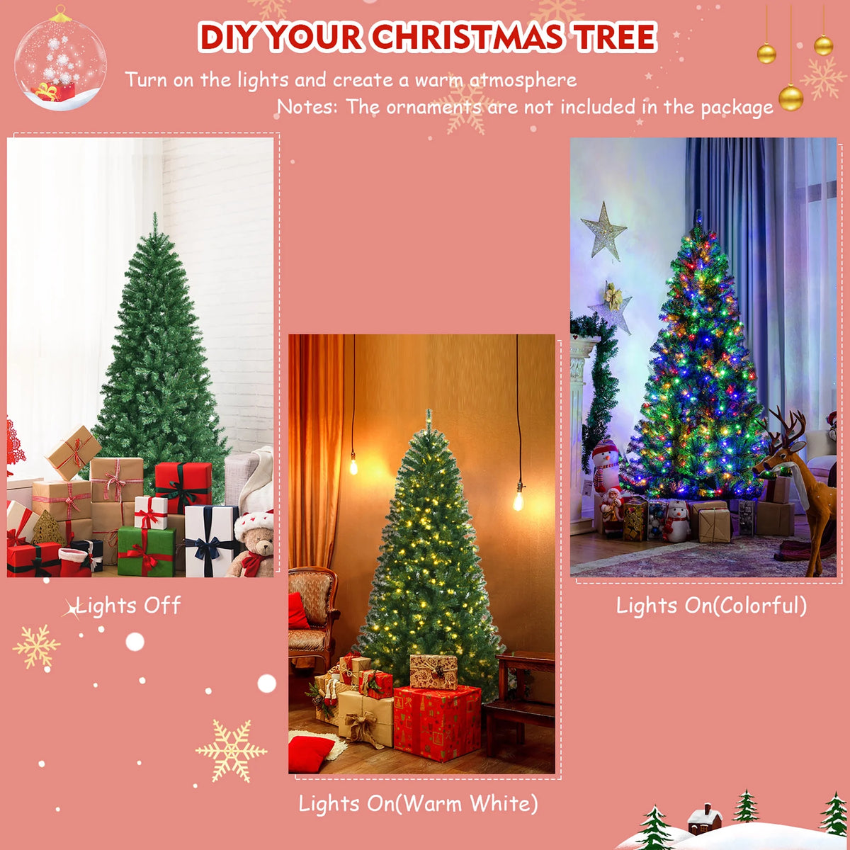 Costway 7ft Pre-lit Hinged Christmas Tree w/ Remote Control & 9 Lighting Modes