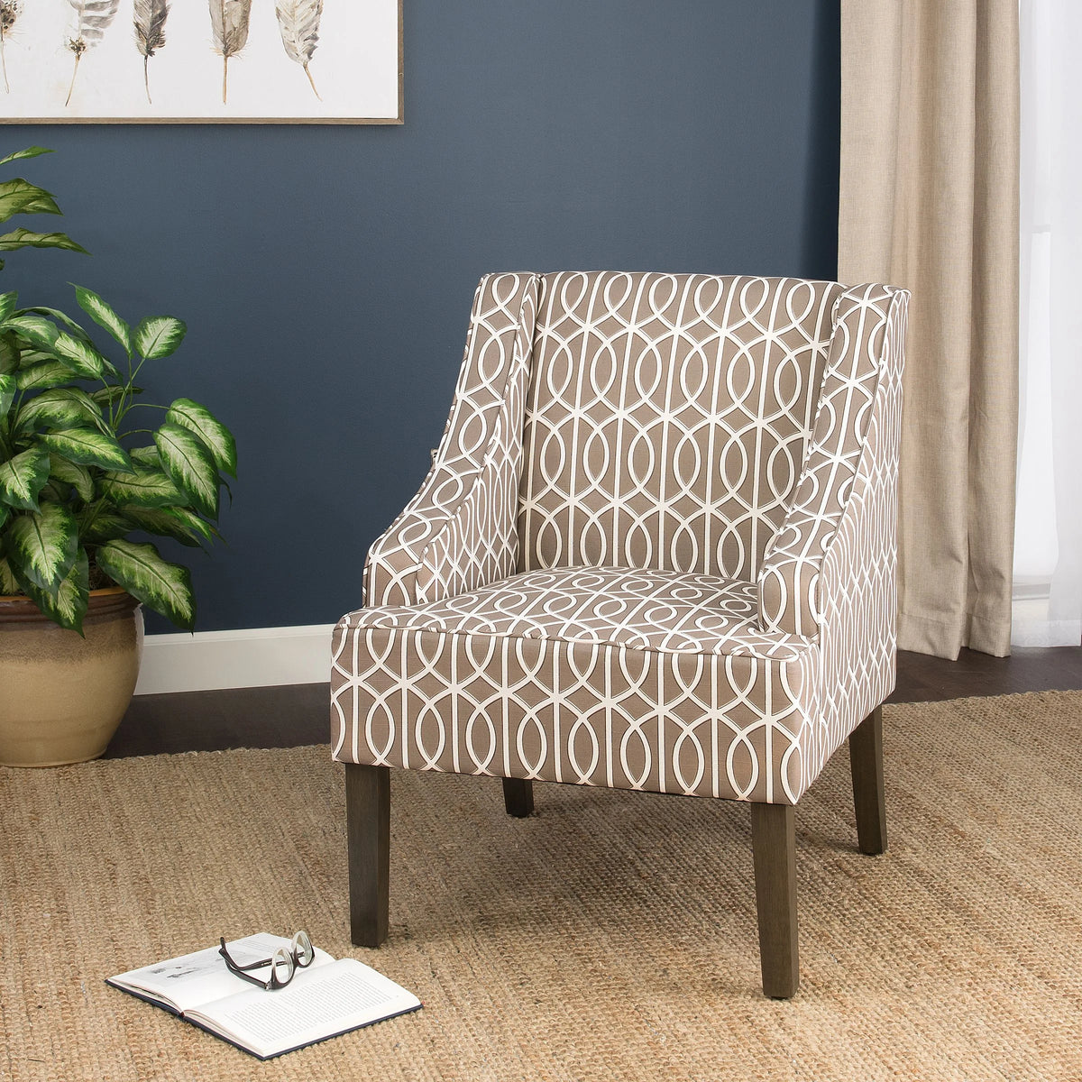 HomePop Classic Swoop Accent Chair - Blue and White Damask