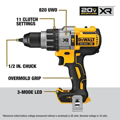 20V MAX XR Cordless Brushless 3-Speed 1/2 in. Hammer Drill (Tool Only)