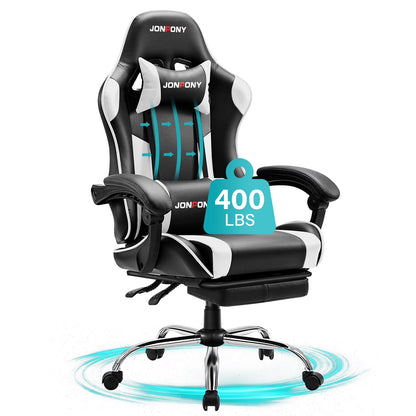 JONPONY Big and Tall Gaming Chair, Ergonomic Design, Gamer Chair PU Leather with Footrest and Lumbar Support, High Back Office Chair Support 8 Hours Long Sitting, Computer Chair,Black Grey