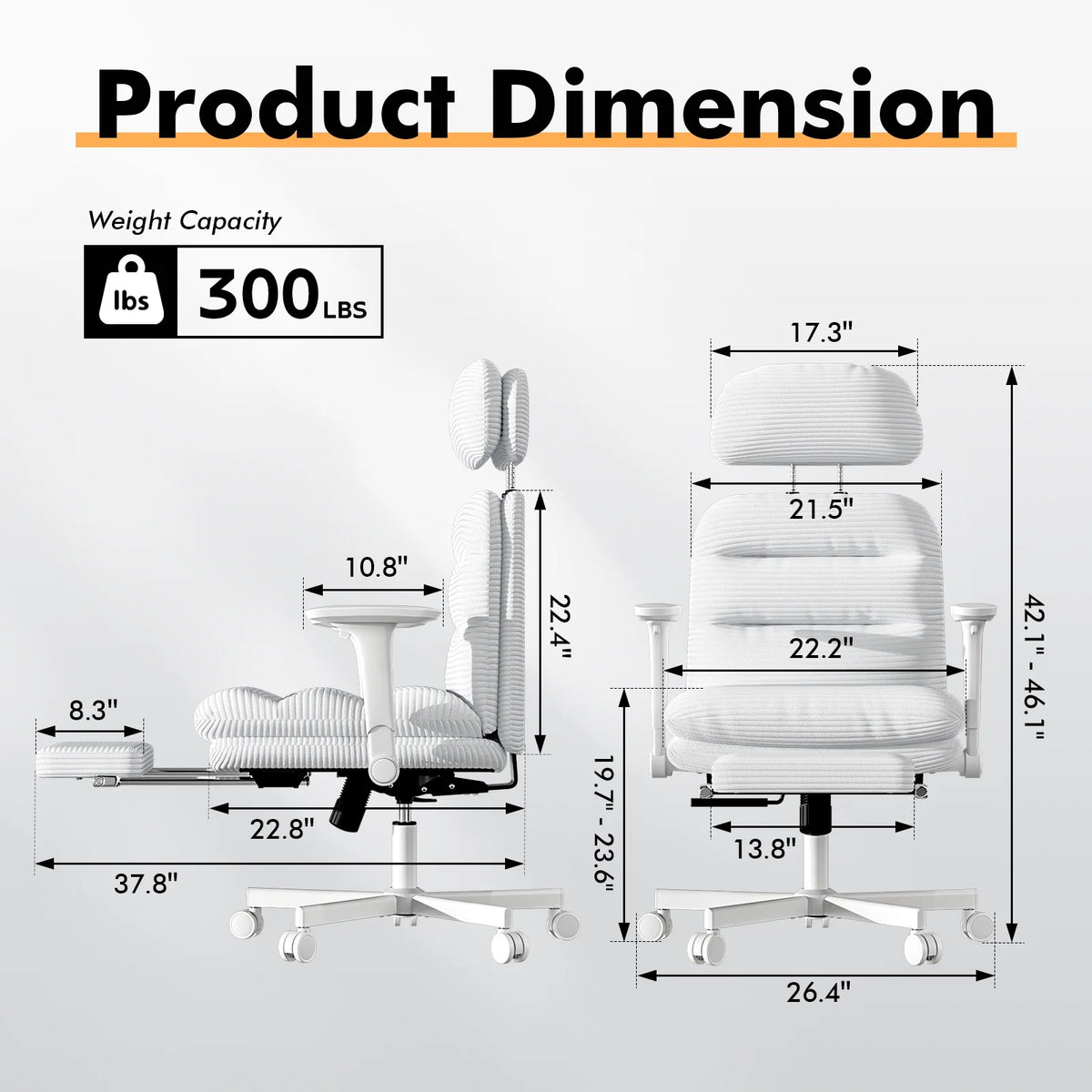 Solfway Criss Cross Chair with Wheels & Flip-up Arms, Executive Office Chair with Foot Rest, Swivel Cross Legged Office Chair, White Corduroy Fabric Comfy Computer Desk Chair, Vanity Chair for Home
