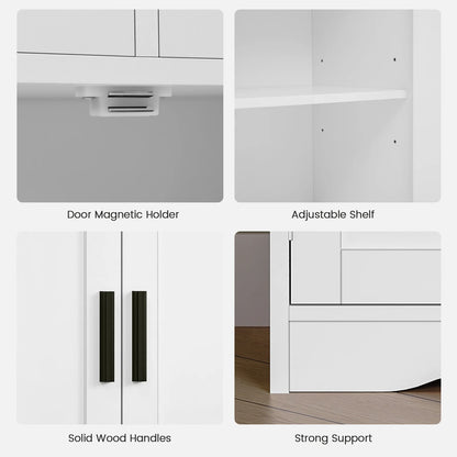 FANGSUM Rattan Storage Cabinet with 2 Drawers & 2 Shelves, Floor Cabinet for Living Room
