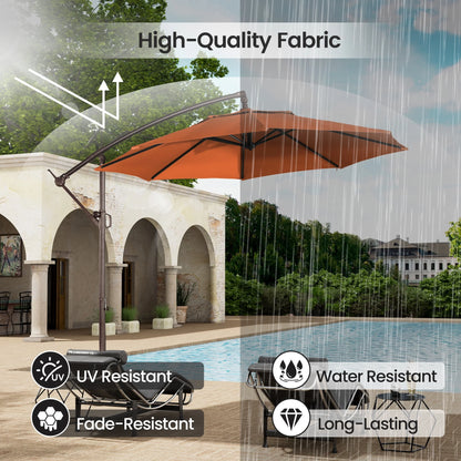 Mondawe 10ft Solar Lights Offset Cantilever Patio Umbrella - with Light, LED Lighted Offset Hanging Patio Outdoor Market Umbrella UPF50+ UV Protection with Crank,Navy Blue