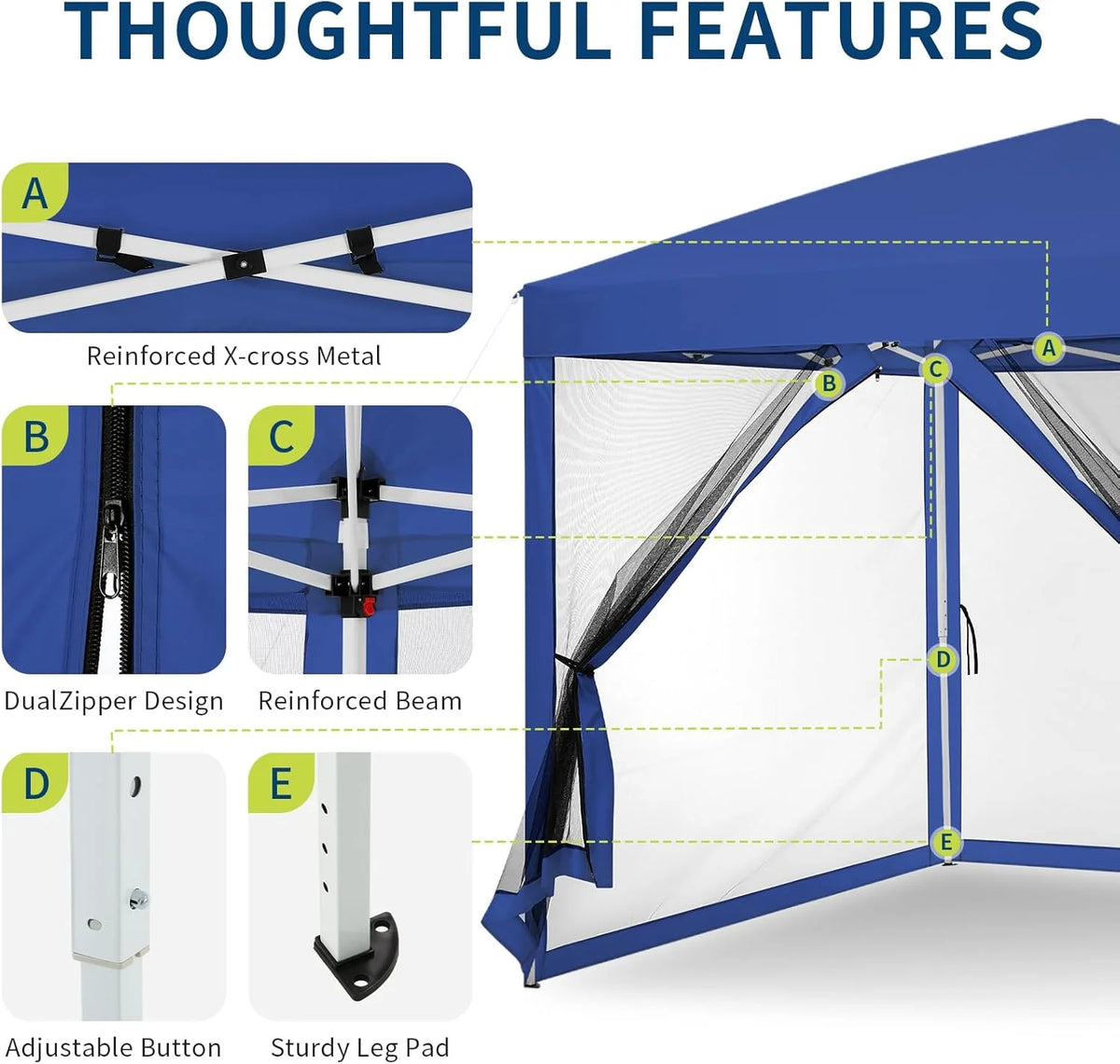 Instant Pop-Up Canopy Tent with Removable Mosquito Net & 2 Zipper Doors, 90-Second Setup, UV50+/Waterproof, 64-100 Sq Ft Shade, Wheeled Carry Bag for Camping, Backyard, Picnic
