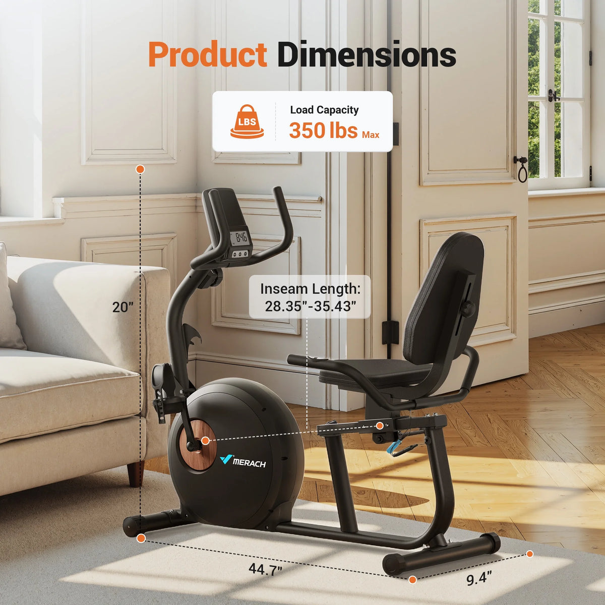 MERACH Recumbent Exercise Bikes for Home Sit Down Stationary Bicycle Magnetic 8 Levels Resistance Indoor Cycling Bike with Free APP