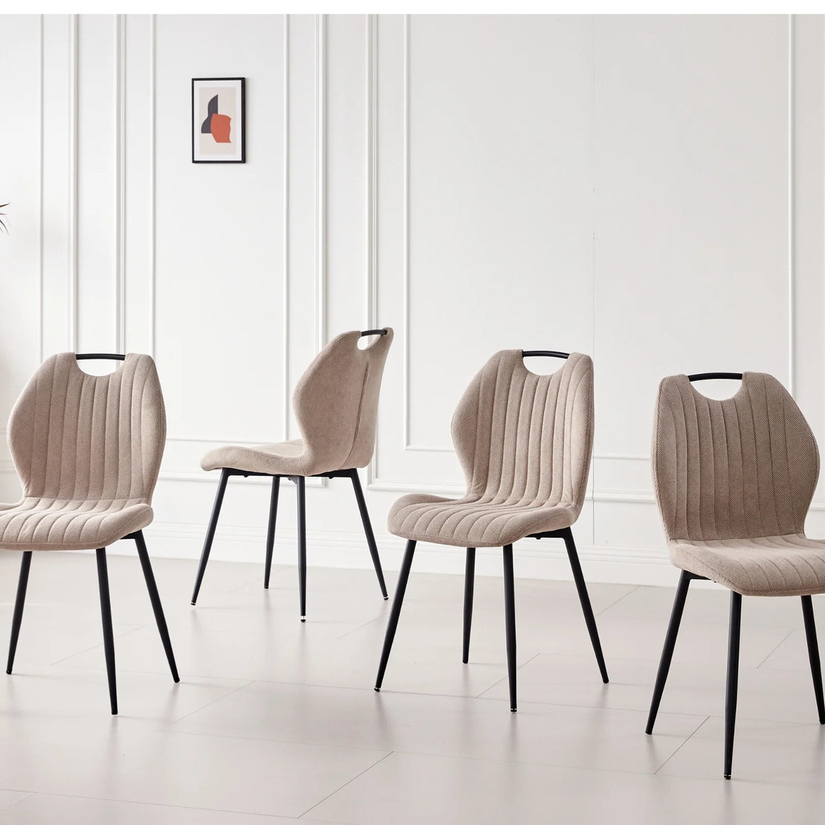 5 Piece 47'' Round Dining Table Chairs Set for 4, Farmhouse Gray Kitchen Table with 4 Boucle Mid Century Modern Dinning Room Chairs, Wood Dinner Table &Upholstered Chair Set of 4, Beige