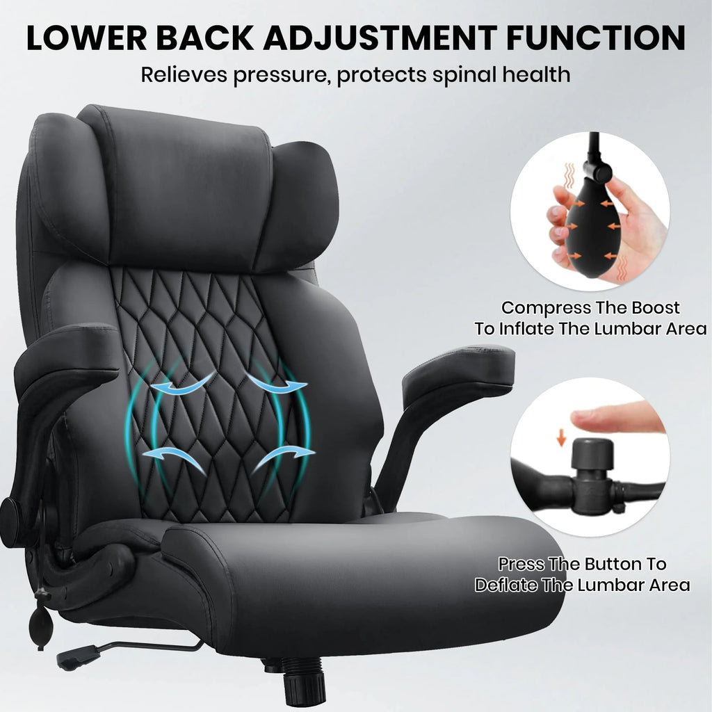 HomeZeer Executive Office Chair, Big and Tall Home Office Chairs 400lbs, High Back Executive Office Chair with Adjustable Flip up Arm, Wide Seat Leather Desk Computer Chairs, Black